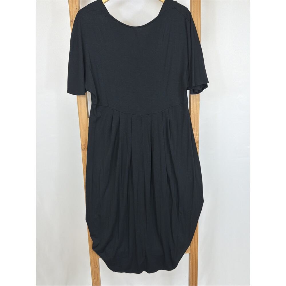 Comfy Black V Neck Short Sleeve Balloon Empire Waist Dress XL Made in USA - Picture 3 of 4